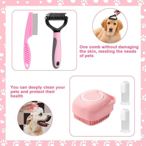 Kit de Toilettage Complet 8 Pièces pour Chien et Chat – Brosse Auto-Nettoyante, Coupe-Griffes, Lime, Peigne Anti-Puces et Brosse de Bain